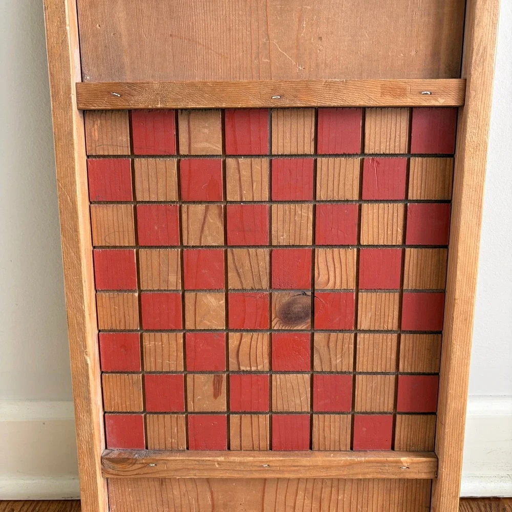 Vintage Wooden Checkerboard Wall Decor Rustic Red Natural Wood Game Board 21x12